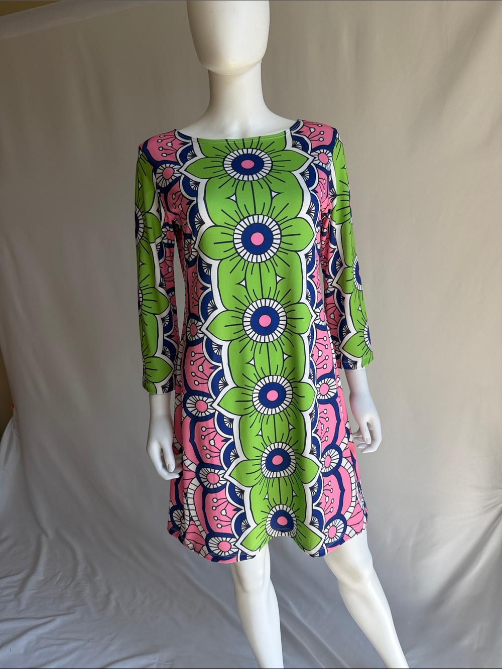 Green & Pink Floral A-Line Mini Dress